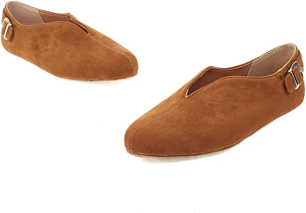 Women's Casual Slip On Loafers Flats Vintage Round Toe Comfort Vegan Suede Girls Dress Oxford Shoes