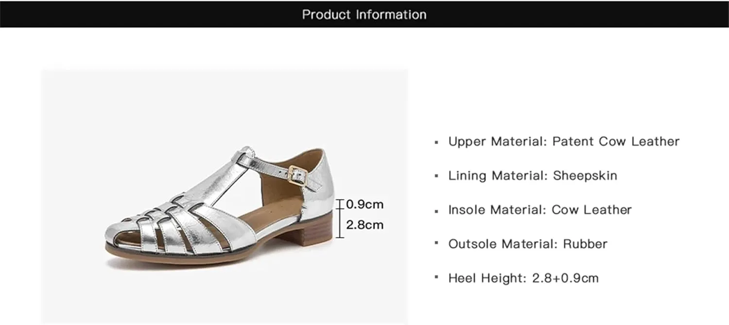 Women's Fashion Patent Cow Leather Sandals - Closed Toe Platform Summer Outdoor Casual Shoes
