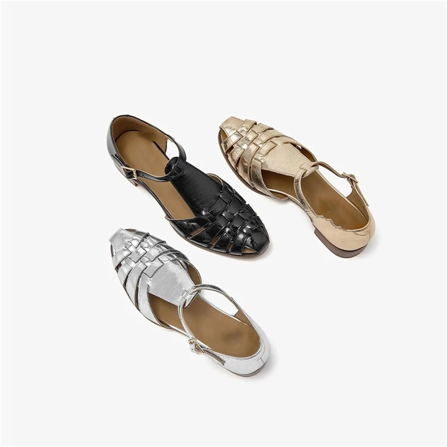 Women's Fashion Patent Cow Leather Sandals - Closed Toe Platform Summer Outdoor Casual Shoes
