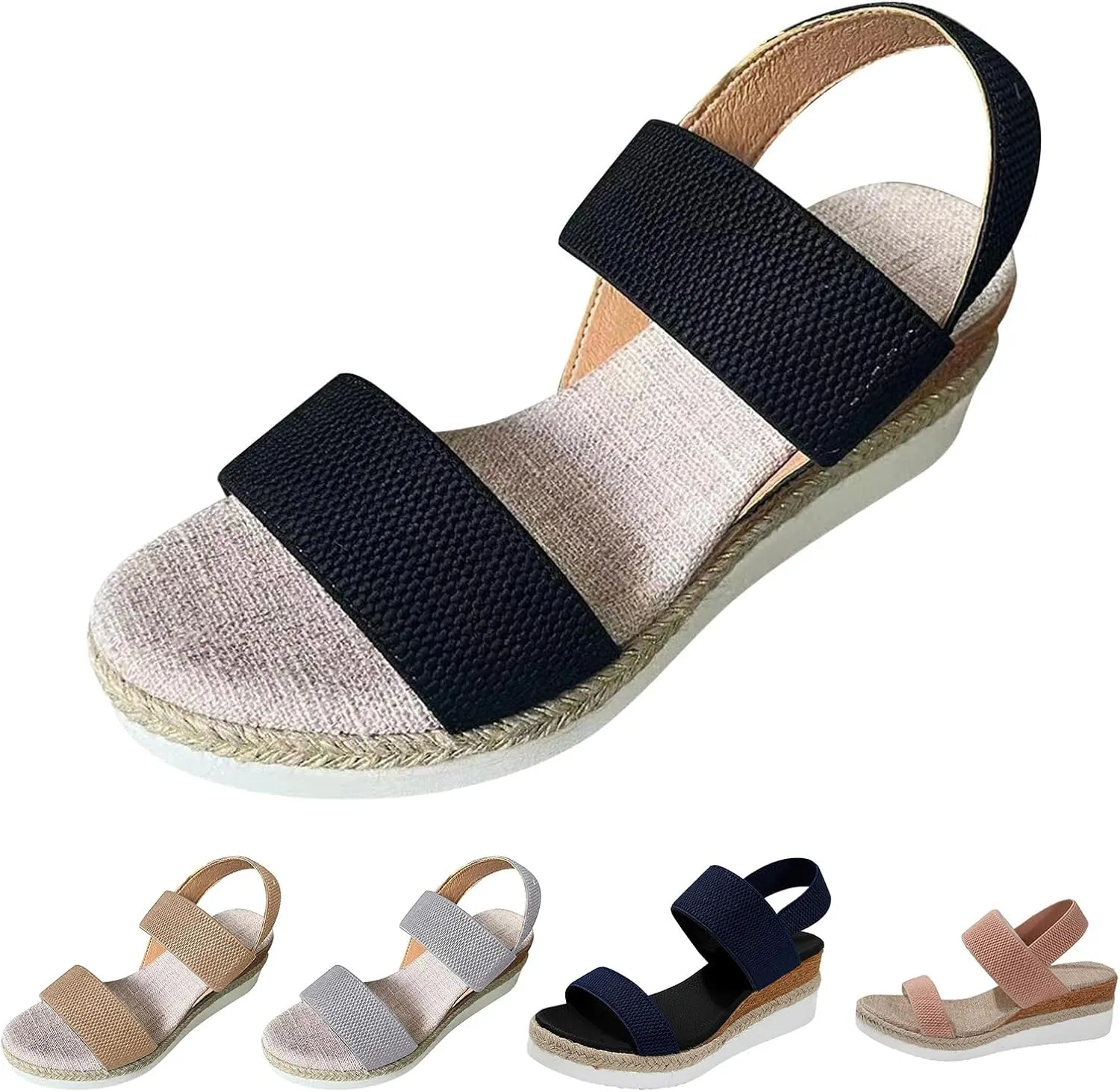 Womens Flat Sandals 2025 Wedge Sandals for Women Open Toe Ankle Strap Low Wedge Sandal, Comfortable Slip on Platform Walking Shoes All Day Comfort Casual Beach Vacation Shoes