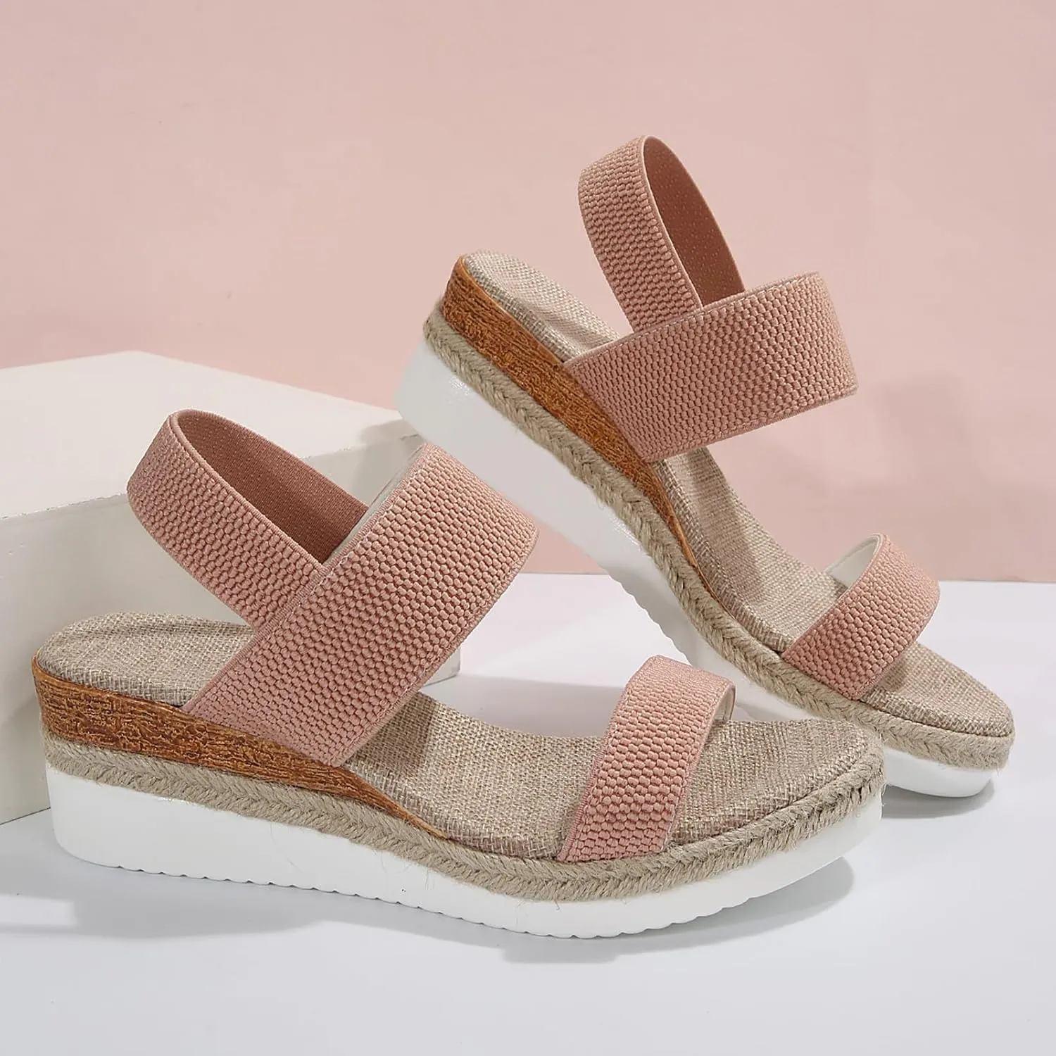 Womens Flat Sandals 2025 Wedge Sandals for Women Open Toe Ankle Strap Low Wedge Sandal, Comfortable Slip on Platform Walking Shoes All Day Comfort Casual Beach Vacation Shoes