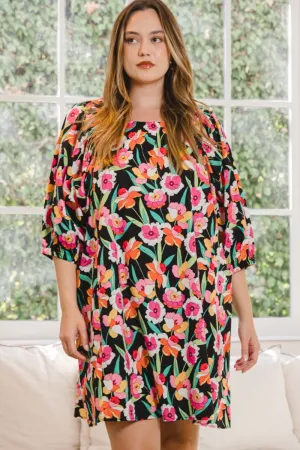 Women's ODDI Full Size Floral Puff Sleeve Mini Dress