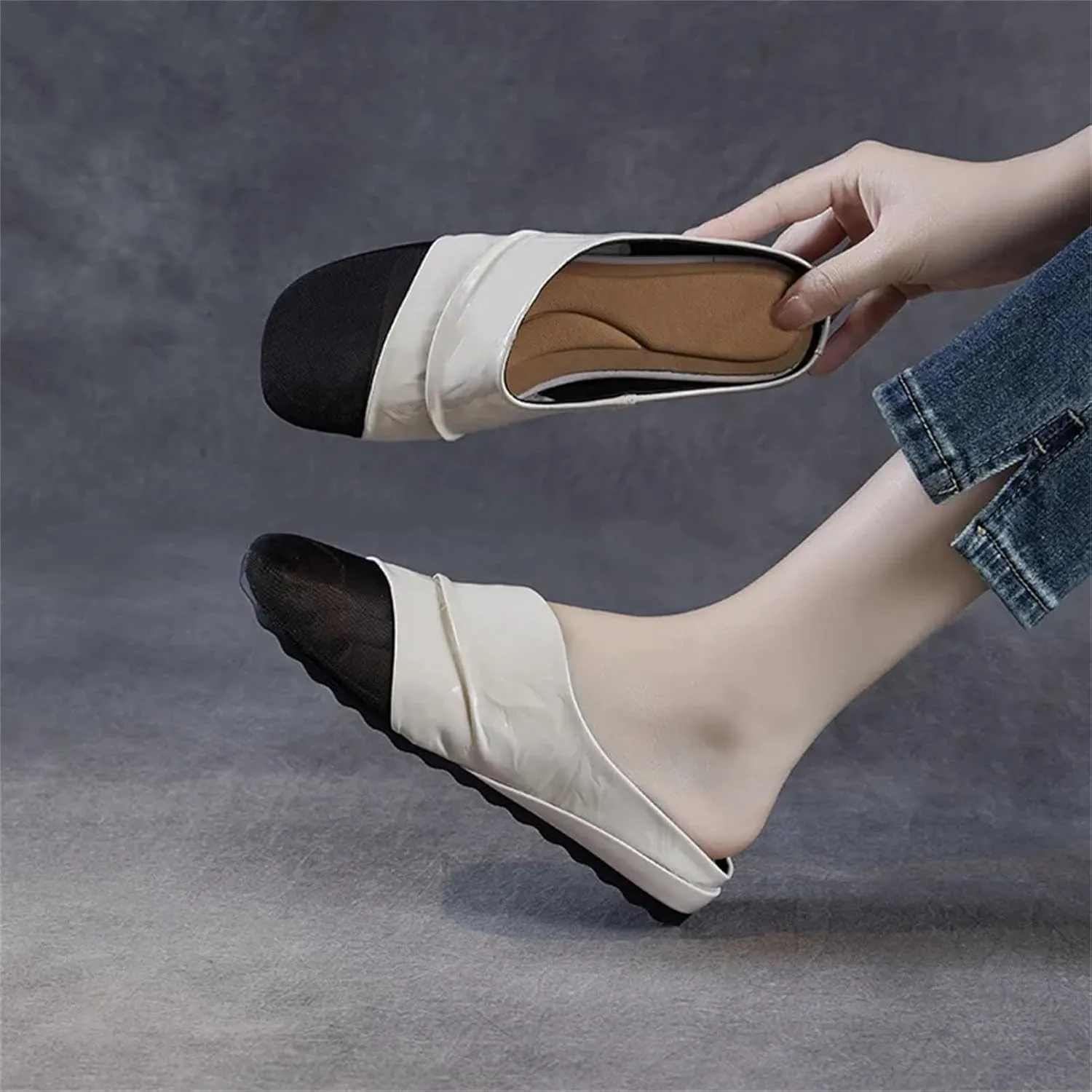 Women's Patent Leather Loafers - 2cm Round Toe Summer Breathable Slip-On