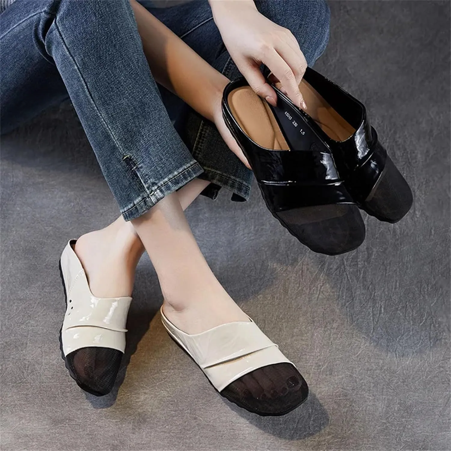 Women's Patent Leather Loafers - 2cm Round Toe Summer Breathable Slip-On