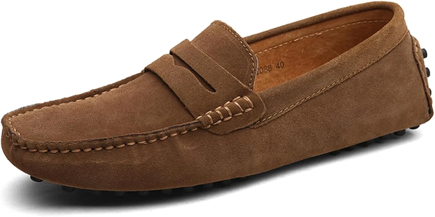 WUIWUIYU Men's Loafers Casual Slip On Shoes Soft Penny Loafers for Men Lightweight Suede Big Size Driving Boat Shoes Moccasins