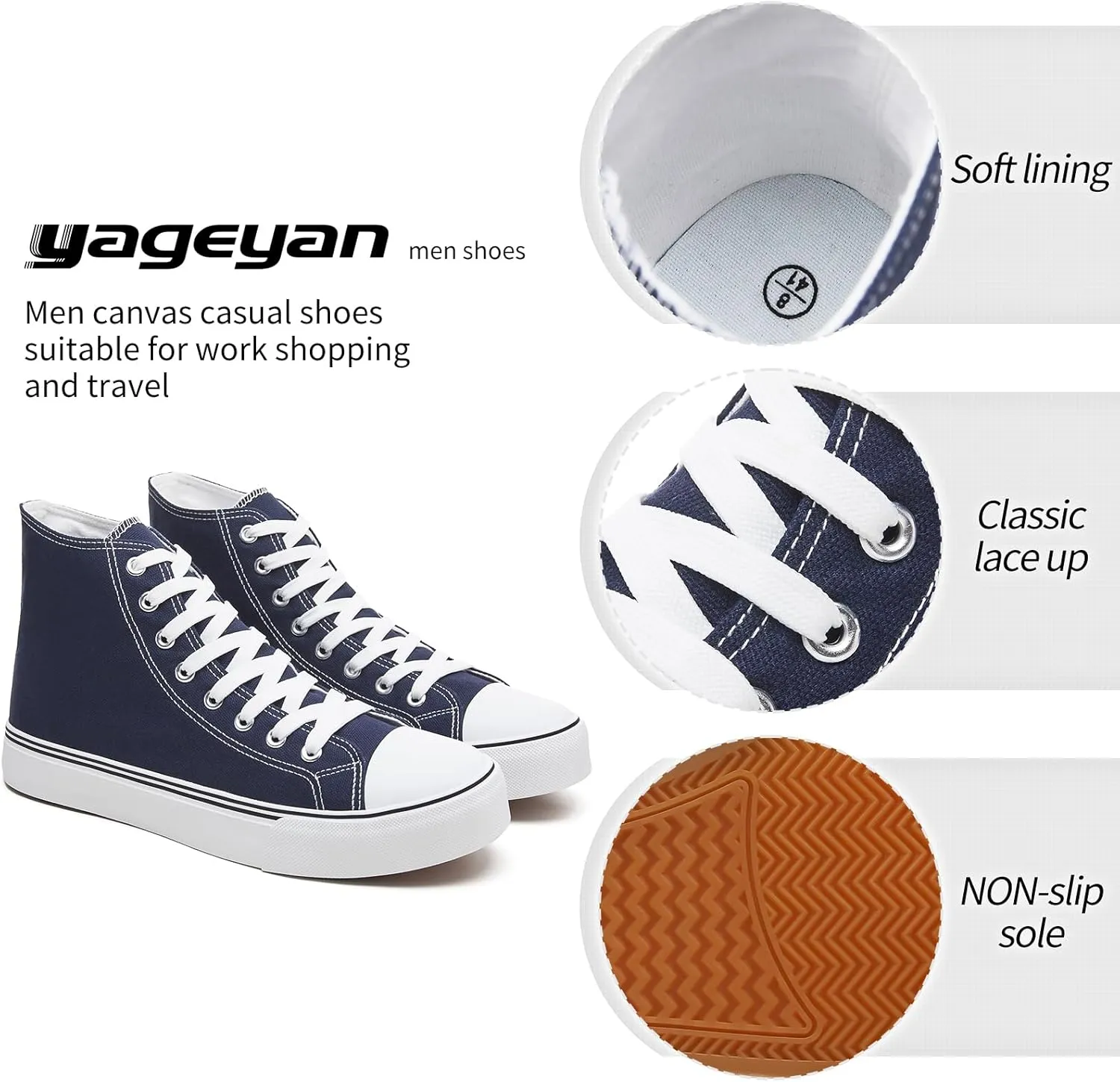 yageyan Men??s High Top Canvas Sneakers Fashion Lace up Walking Shoes Casual Classic