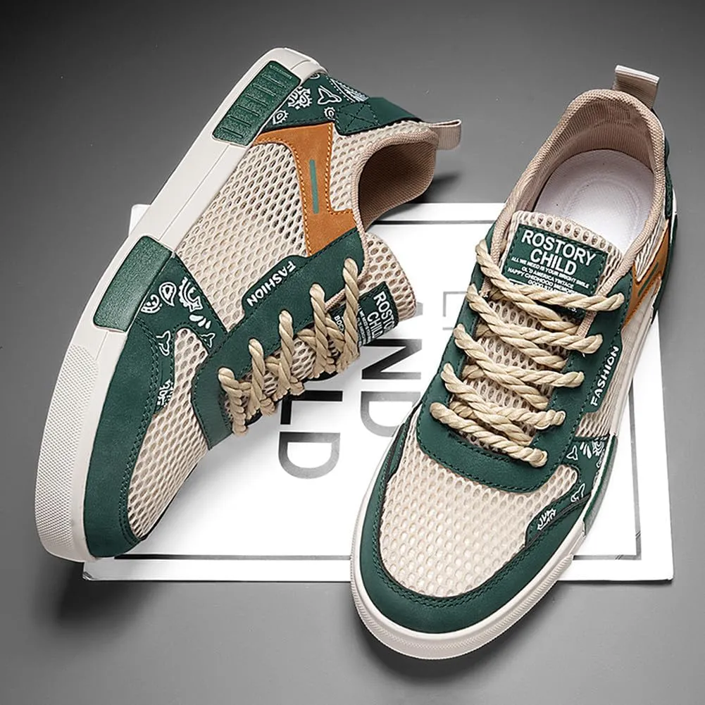 YAXE Men's Mesh Breathable Lightweight Low Top Comfortable Casual Skateboarding Sneakers